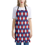 Blue Red And White Argyle Pattern Print Apron