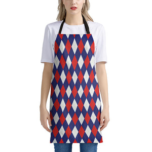 Blue Red And White Argyle Pattern Print Apron