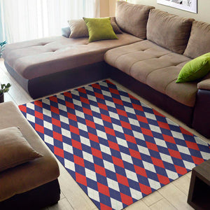 Blue Red And White Argyle Pattern Print Area Rug