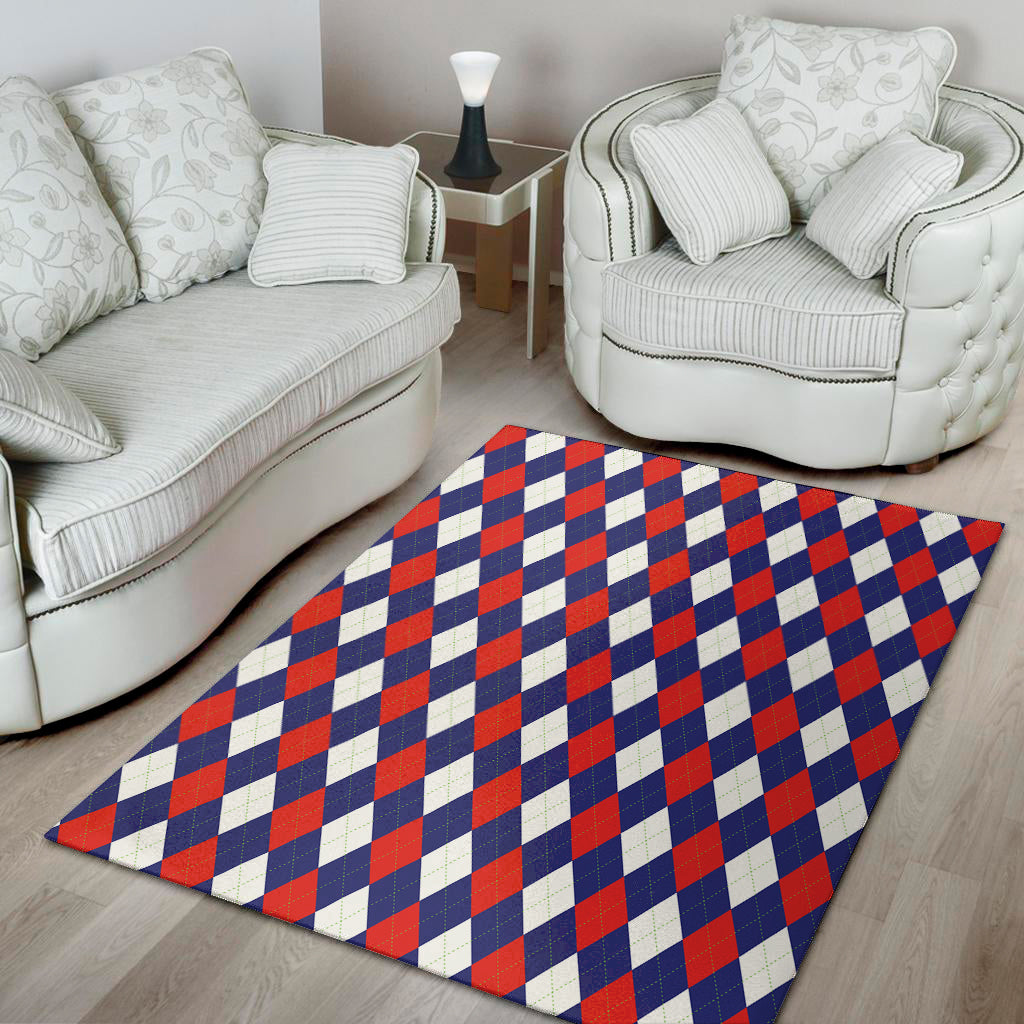 Blue Red And White Argyle Pattern Print Area Rug