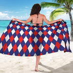 Blue Red And White Argyle Pattern Print Beach Sarong Wrap