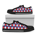 Blue Red And White Argyle Pattern Print Black Low Top Sneakers