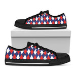 Blue Red And White Argyle Pattern Print Black Low Top Shoes