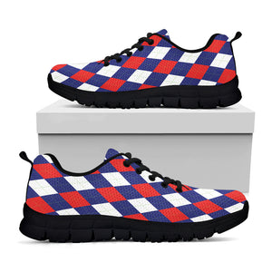 Blue Red And White Argyle Pattern Print Black Sneakers