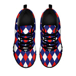 Blue Red And White Argyle Pattern Print Black Sneakers