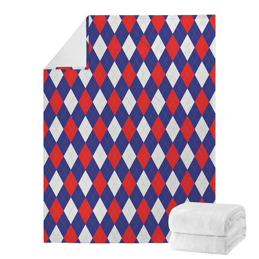 Blue Red And White Argyle Pattern Print Blanket