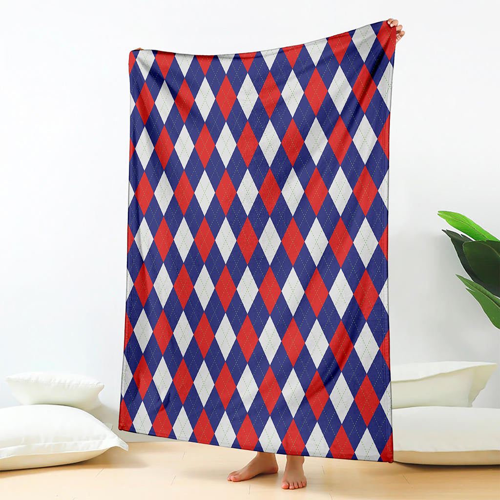 Blue Red And White Argyle Pattern Print Blanket