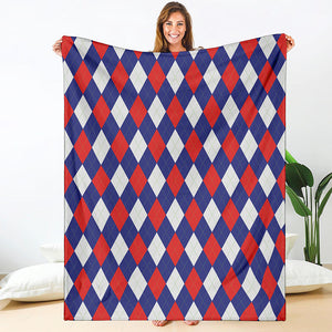 Blue Red And White Argyle Pattern Print Blanket
