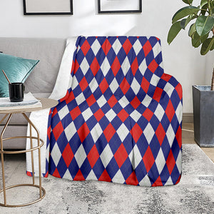 Blue Red And White Argyle Pattern Print Blanket