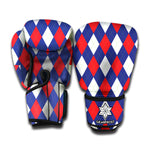 Blue Red And White Argyle Pattern Print Boxing Gloves