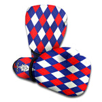 Blue Red And White Argyle Pattern Print Boxing Gloves