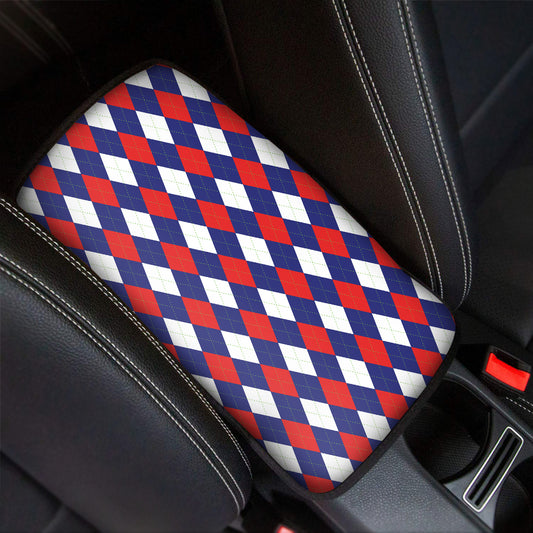 Blue Red And White Argyle Pattern Print Car Center Console Cover