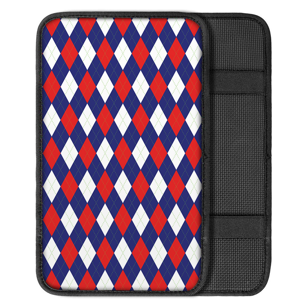 Blue Red And White Argyle Pattern Print Car Center Console Cover