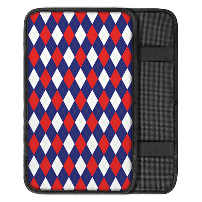 Blue Red And White Argyle Pattern Print Car Center Console Cover