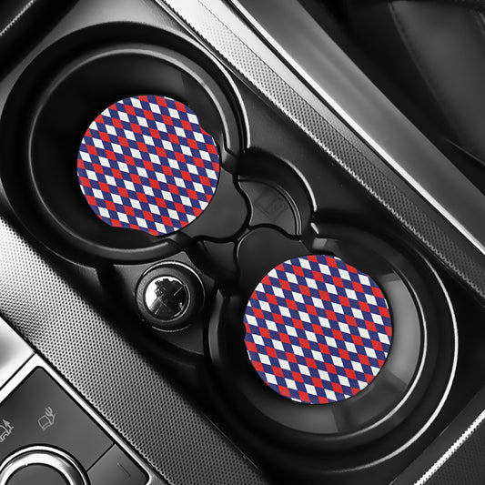 Blue Red And White Argyle Pattern Print Car Coasters