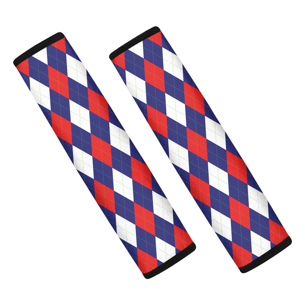Blue Red And White Argyle Pattern Print Car Seat Belt Covers