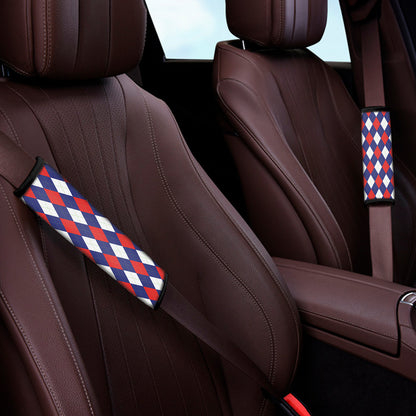 Blue Red And White Argyle Pattern Print Car Seat Belt Covers