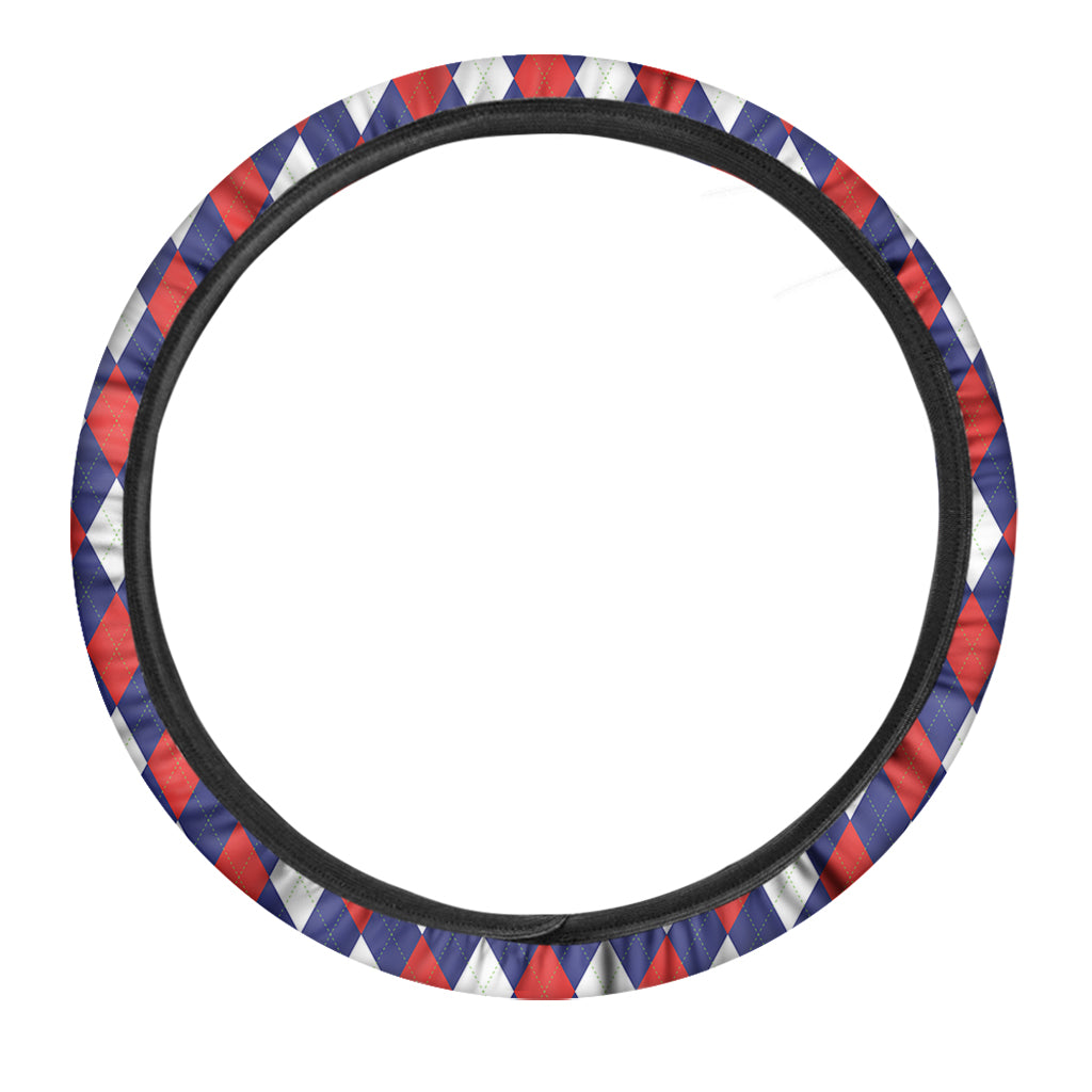 Blue Red And White Argyle Pattern Print Car Steering Wheel Cover