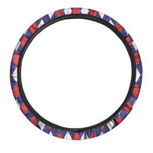 Blue Red And White Argyle Pattern Print Car Steering Wheel Cover