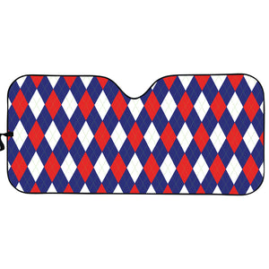 Blue Red And White Argyle Pattern Print Car Sun Shade
