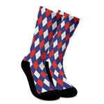 Blue Red And White Argyle Pattern Print Crew Socks