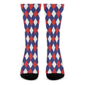 Blue Red And White Argyle Pattern Print Crew Socks