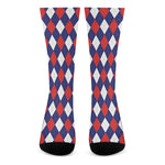 Blue Red And White Argyle Pattern Print Crew Socks