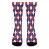 Blue Red And White Argyle Pattern Print Crew Socks