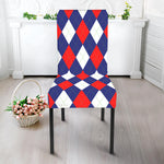 Blue Red And White Argyle Pattern Print Dining Chair Slipcover