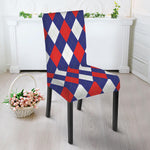 Blue Red And White Argyle Pattern Print Dining Chair Slipcover