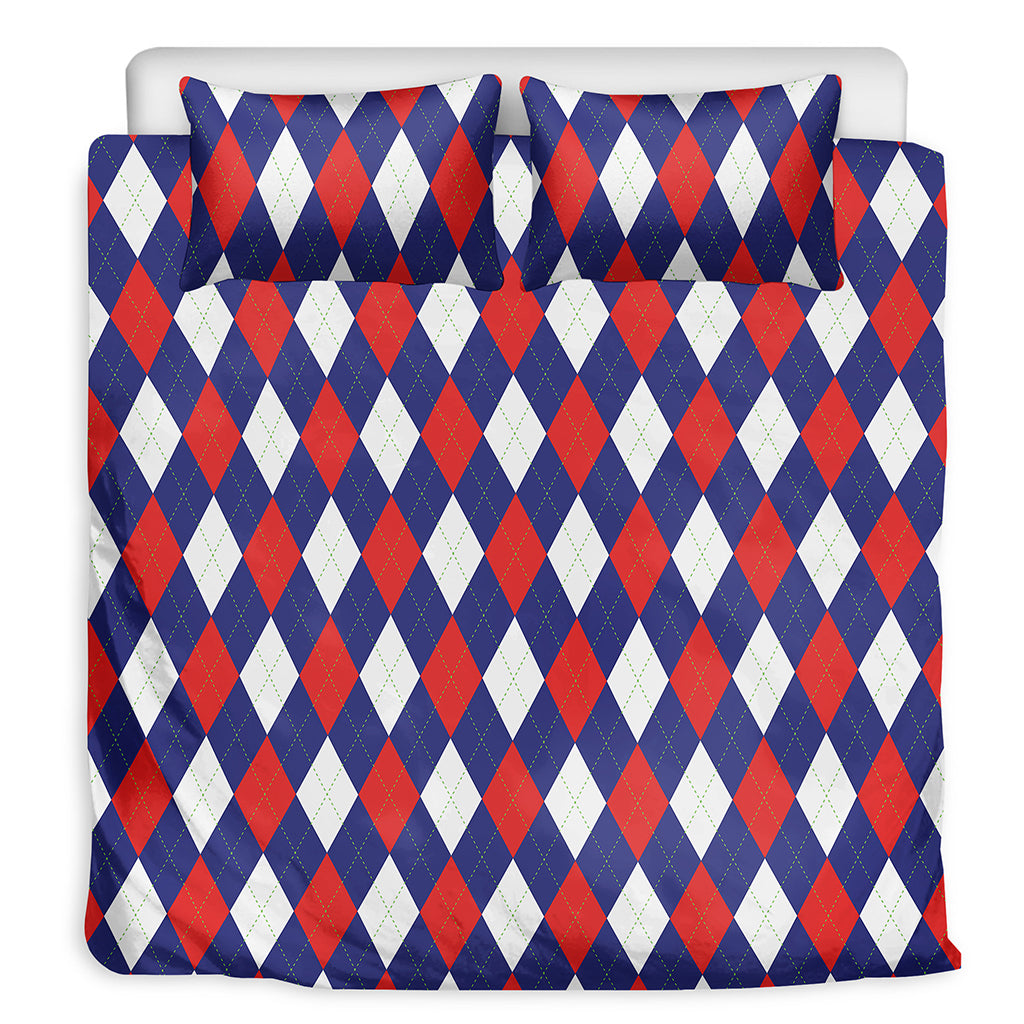 Blue Red And White Argyle Pattern Print Duvet Cover Bedding Set