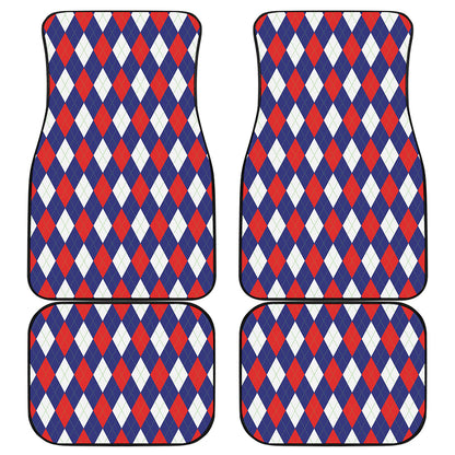 Blue Red And White Argyle Pattern Print Front and Back Car Floor Mats