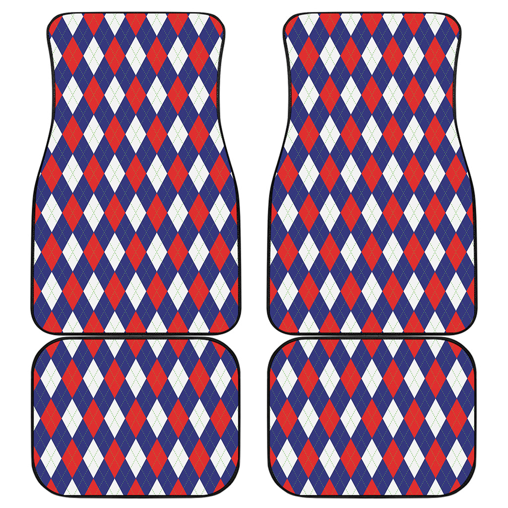 Blue Red And White Argyle Pattern Print Front and Back Car Floor Mats