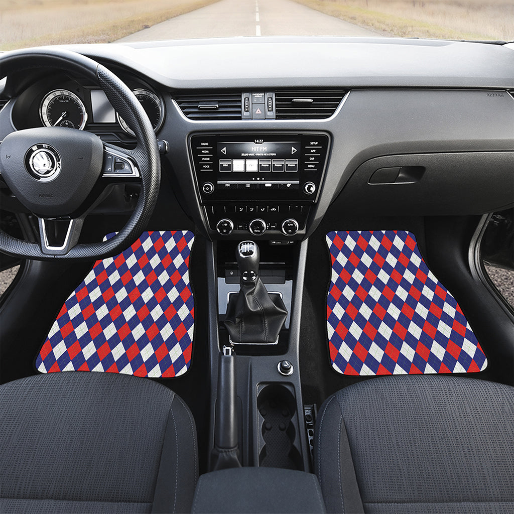 Blue Red And White Argyle Pattern Print Front and Back Car Floor Mats