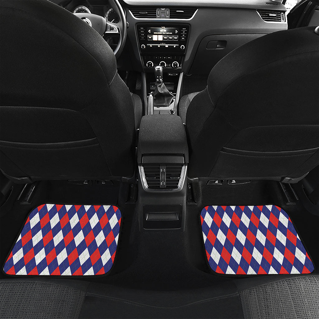 Blue Red And White Argyle Pattern Print Front and Back Car Floor Mats