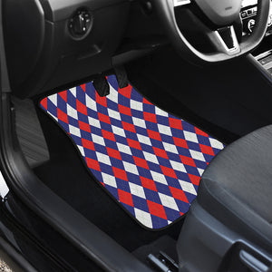 Blue Red And White Argyle Pattern Print Front and Back Car Floor Mats