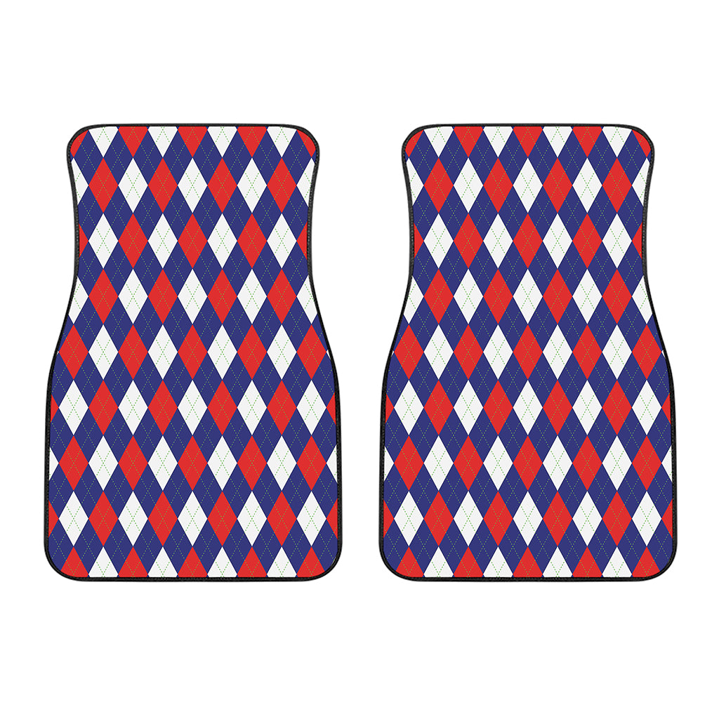 Blue Red And White Argyle Pattern Print Front Car Floor Mats