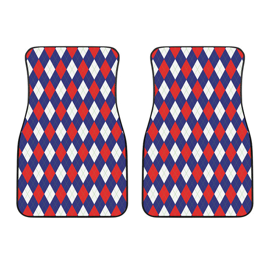 Blue Red And White Argyle Pattern Print Front Car Floor Mats