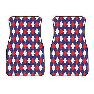 Blue Red And White Argyle Pattern Print Front Car Floor Mats