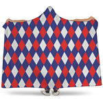 Blue Red And White Argyle Pattern Print Hooded Blanket