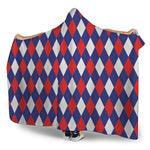 Blue Red And White Argyle Pattern Print Hooded Blanket