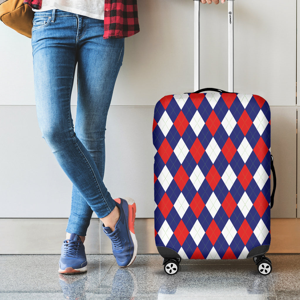 Blue Red And White Argyle Pattern Print Luggage Cover