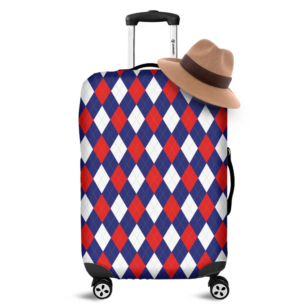 Blue Red And White Argyle Pattern Print Luggage Cover