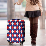 Blue Red And White Argyle Pattern Print Luggage Cover