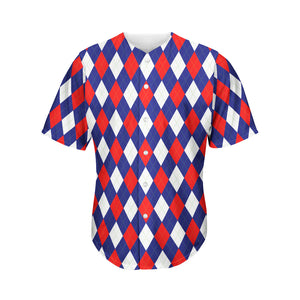 Blue Red And White Argyle Pattern Print Men's Baseball Jersey