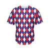 Blue Red And White Argyle Pattern Print Men's Baseball Jersey