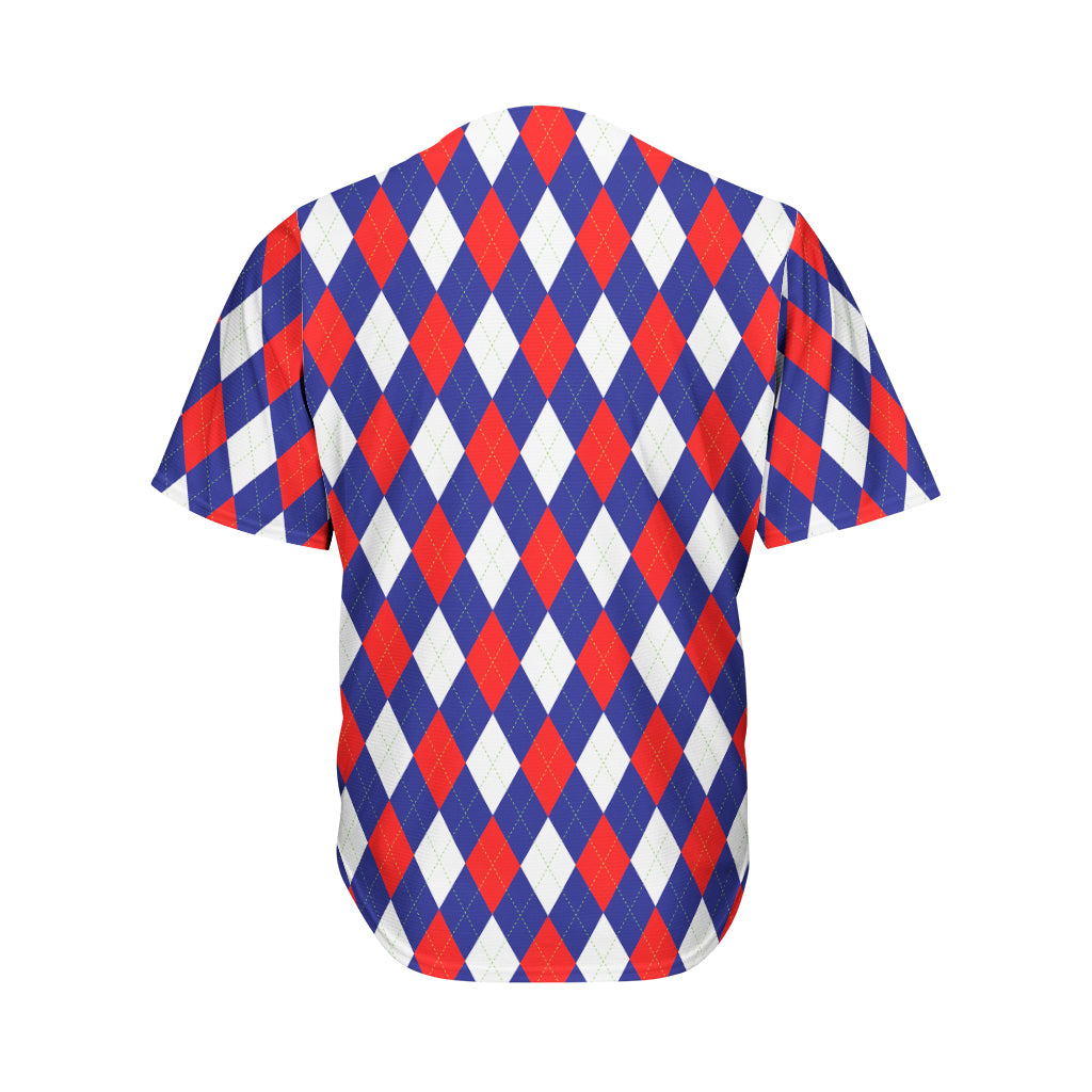 Blue Red And White Argyle Pattern Print Men's Baseball Jersey