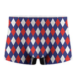 Blue Red And White Argyle Pattern Print Men's Boxer Briefs