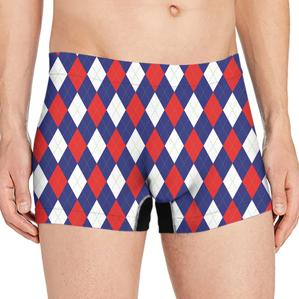 Blue Red And White Argyle Pattern Print Men's Boxer Briefs