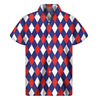 Blue Red And White Argyle Pattern Print Men's Short Sleeve Shirt